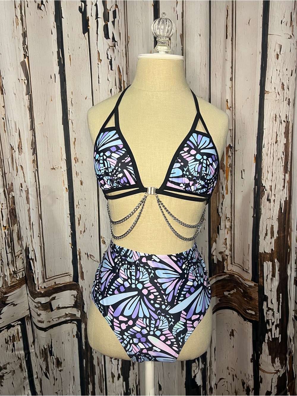 Butterfly Print High-Waist Rave Bikini Bathing Suit